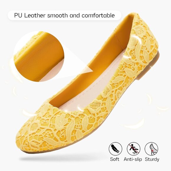 Women’s Lace Mesh Flat Shoes Memory Foam Round Toe Low Heel Foldable Comfortable - Picture 4 of 9